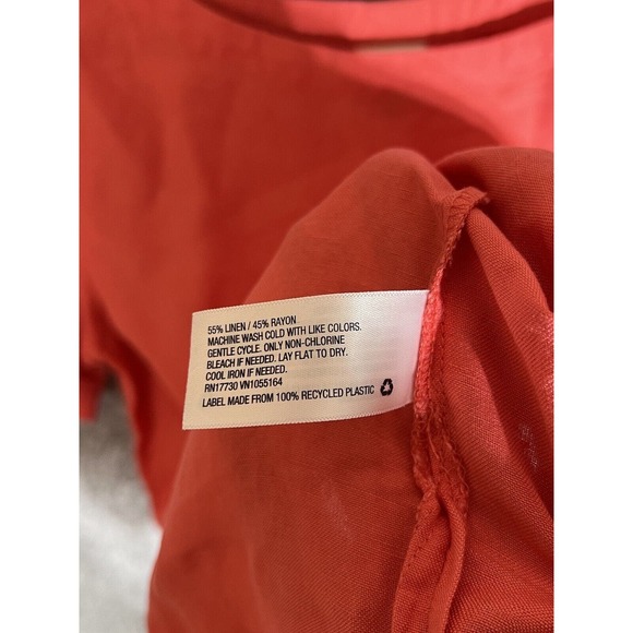 A‎ New Day Linen Rayon Short Sleeve Cuffed Top Womens Size XS Coral Peach - Picture 4 of 6